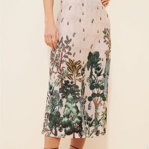 Ranna Gill Forest Print Midi Skirt in Green and Cream